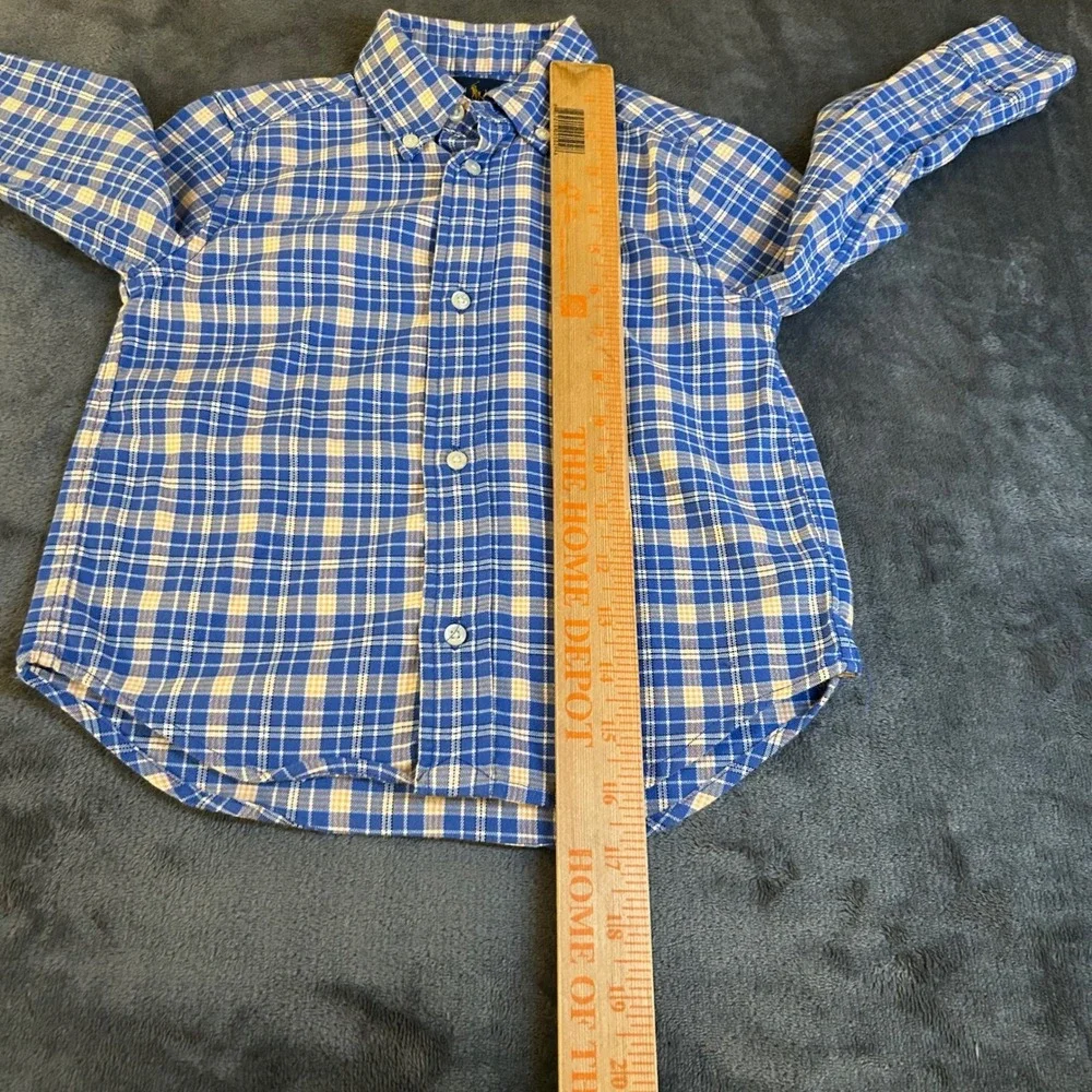 Ralph Lauren Plaid Button Down Shirt Kids 3T Blue Yellow Long Sleeve